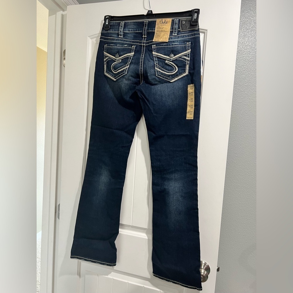 NEW NWT suki‎ mid slim boot silver Jeans 30/33 30x33 - Picture 2 of 13